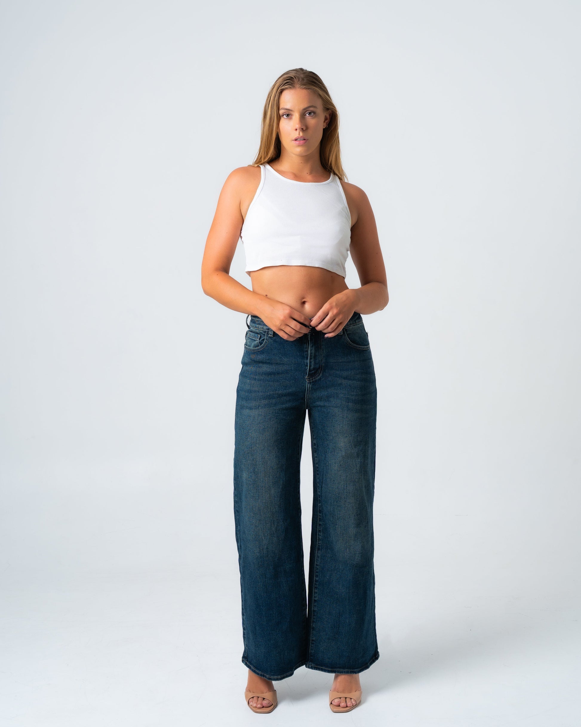SHAKIYO Wide Leg Jeans DARK BLUE - INSEAM 77CM