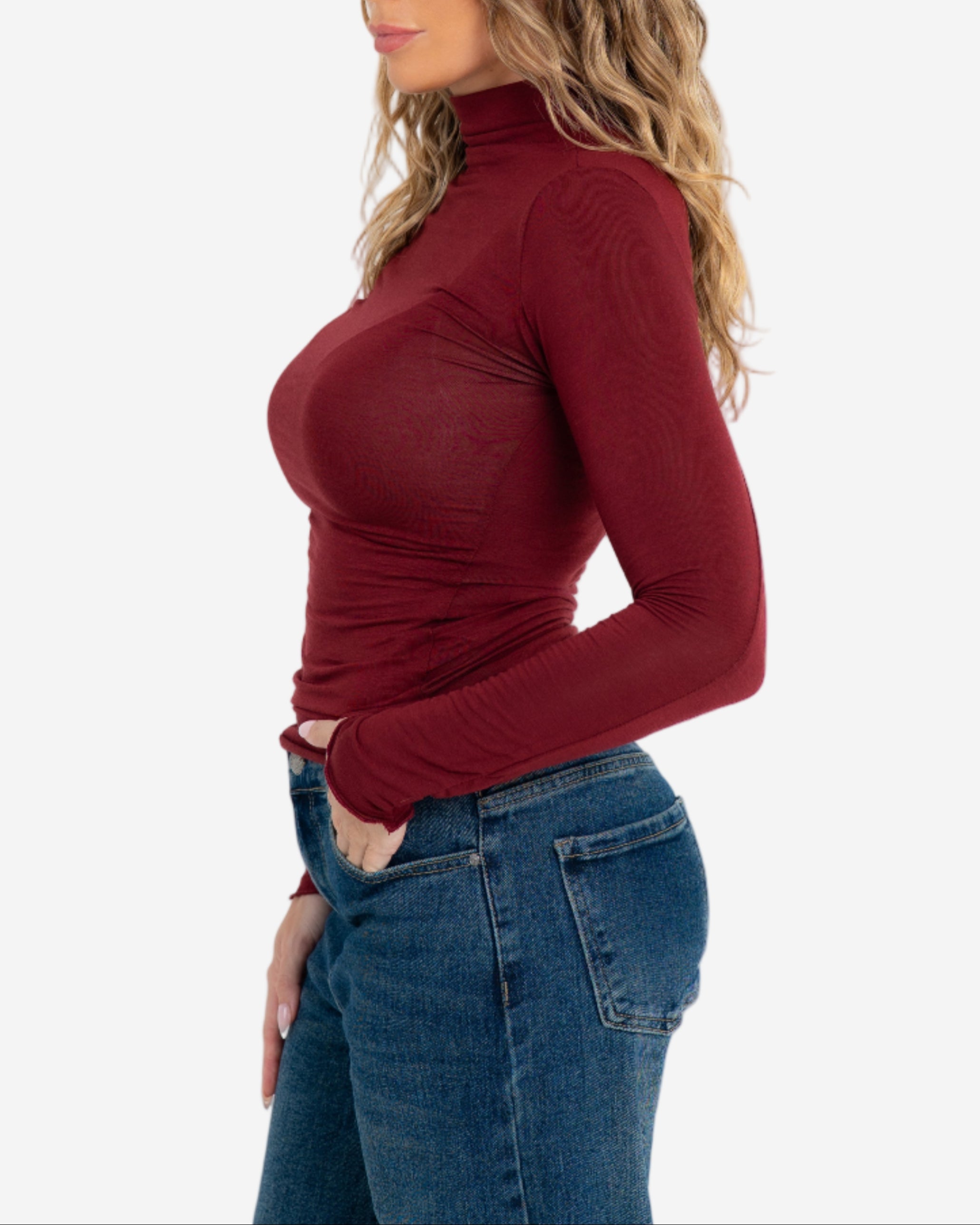 SEMI SHEER ULTRA SOFT TURTLENECK BURGUNDY