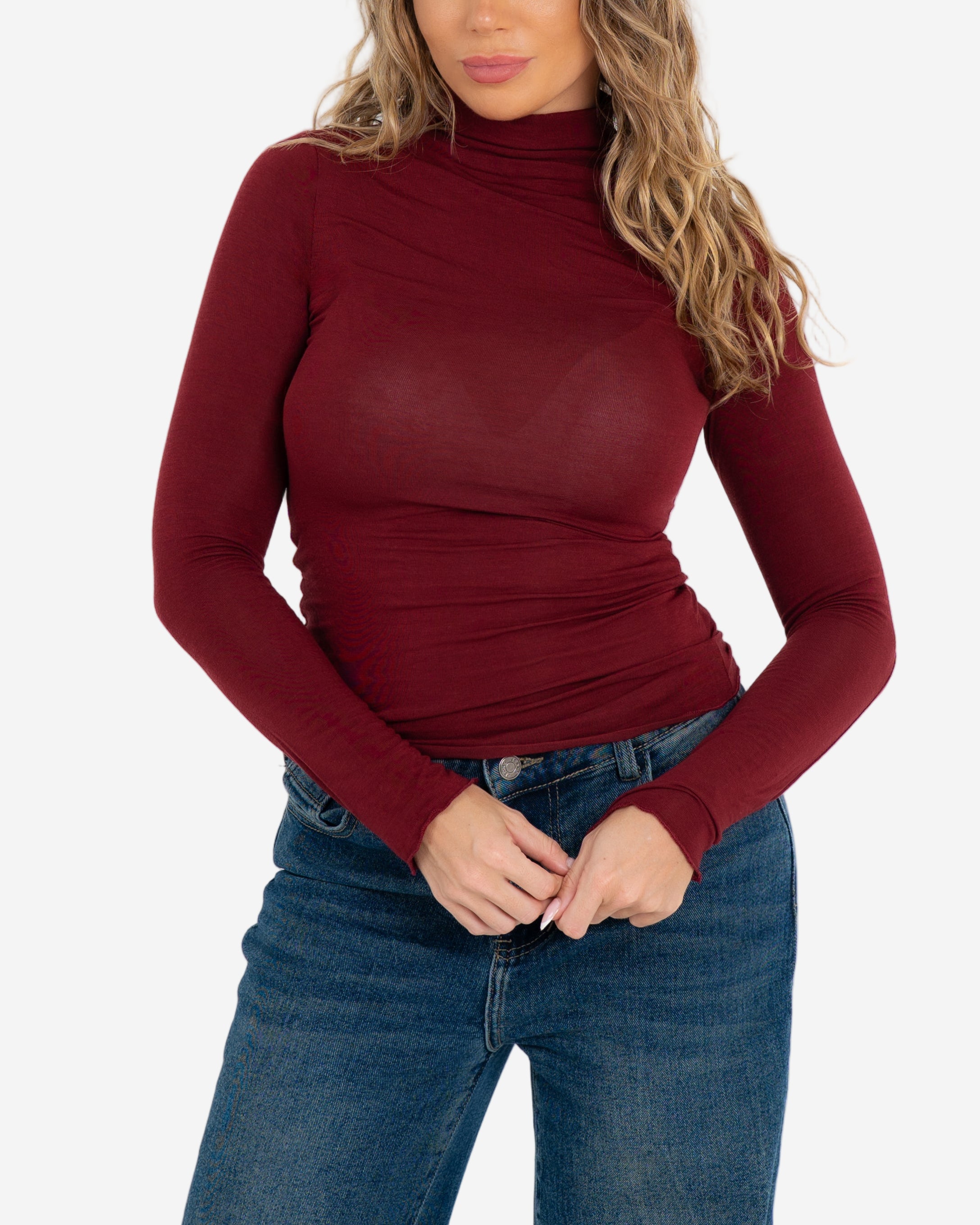 SEMI SHEER ULTRA SOFT TURTLENECK BURGUNDY
