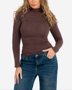 SEMI SHEER ULTRA SOFT TURTLENECK BROWN