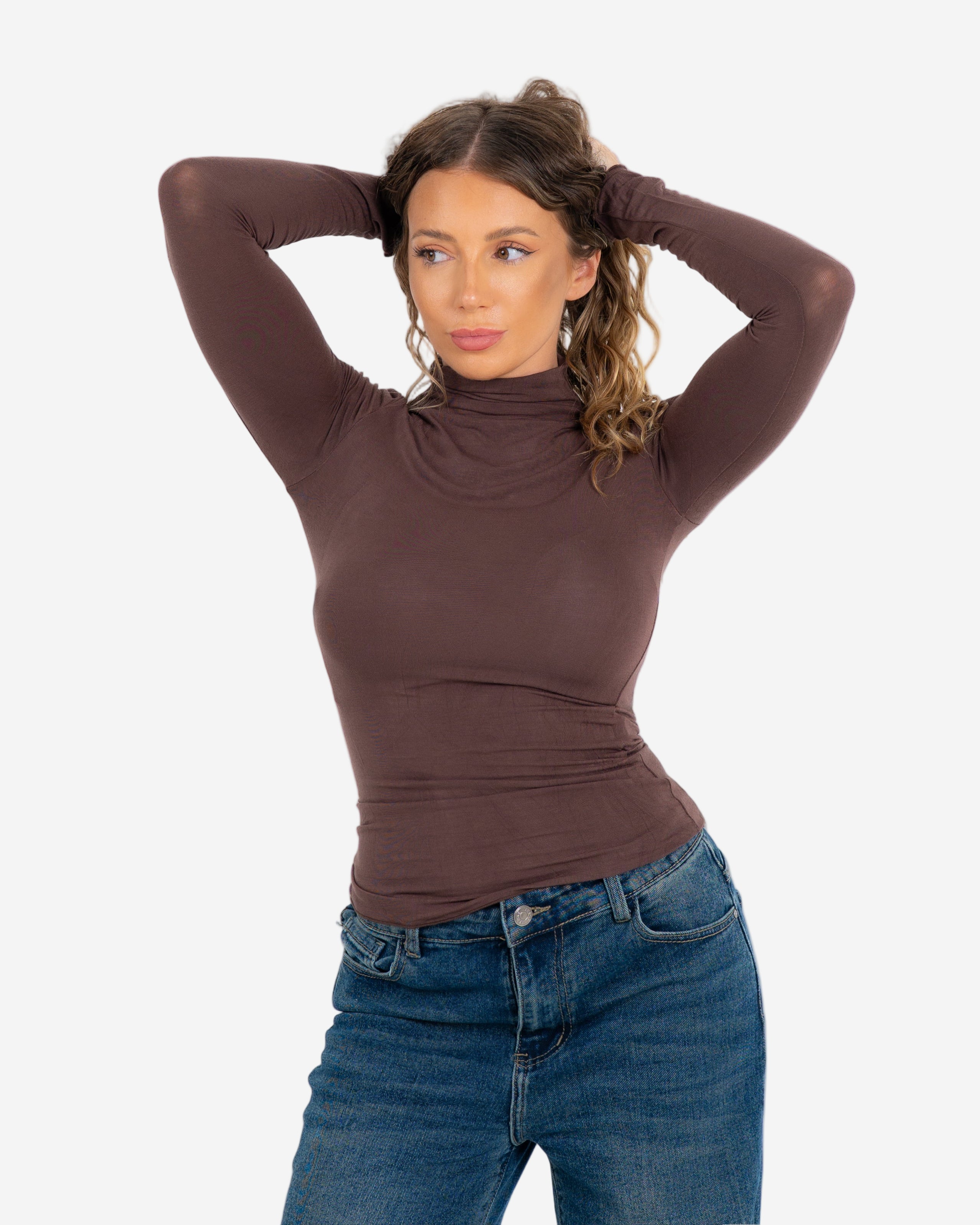 SEMI SHEER ULTRA SOFT TURTLENECK BROWN