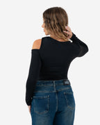 OFF SHOULDER GOLD DETAIL BODYSUIT BLACK