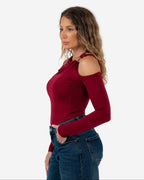 OFF SHOULDER GOLD DETAIL BODYSUIT RED