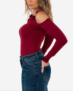 OFF SHOULDER GOLD DETAIL BODYSUIT RED