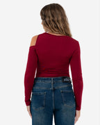 OFF SHOULDER GOLD DETAIL BODYSUIT RED