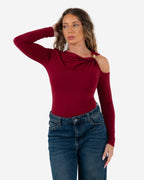 OFF SHOULDER GOLD DETAIL BODYSUIT RED