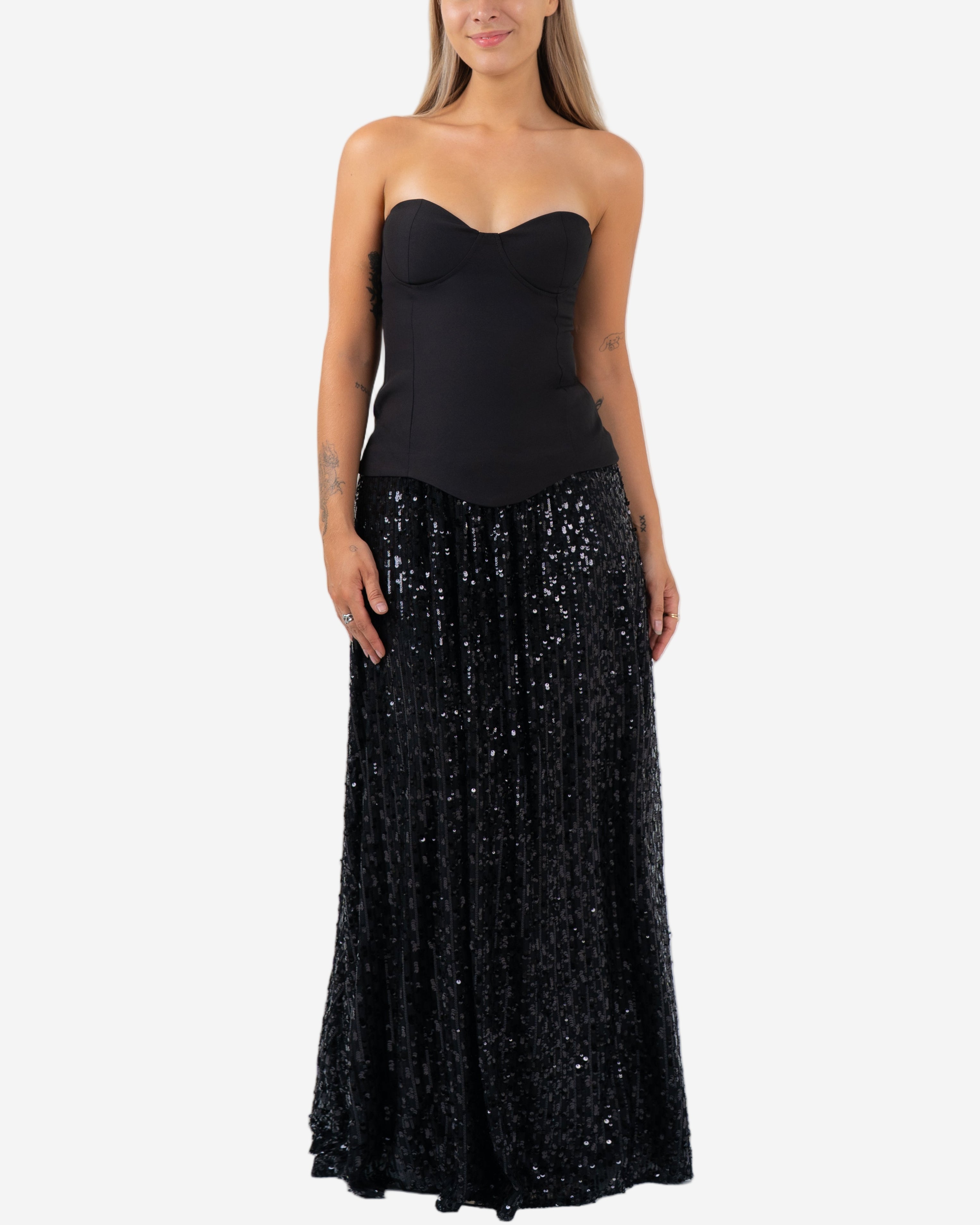 CORSET BODICE SEQUIN DRESS BLACK
