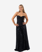 CORSET BODICE SEQUIN DRESS BLACK