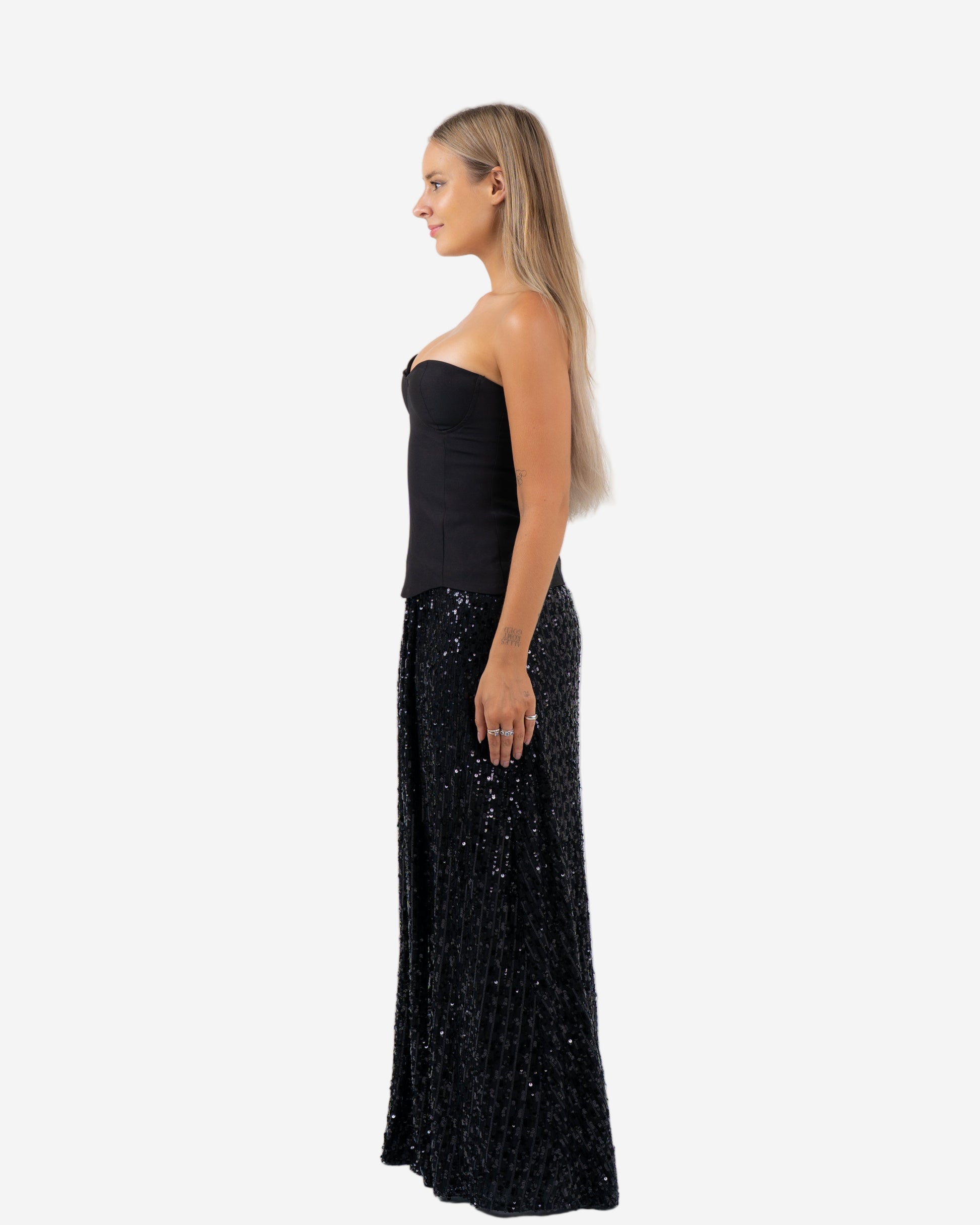 CORSET BODICE SEQUIN DRESS BLACK