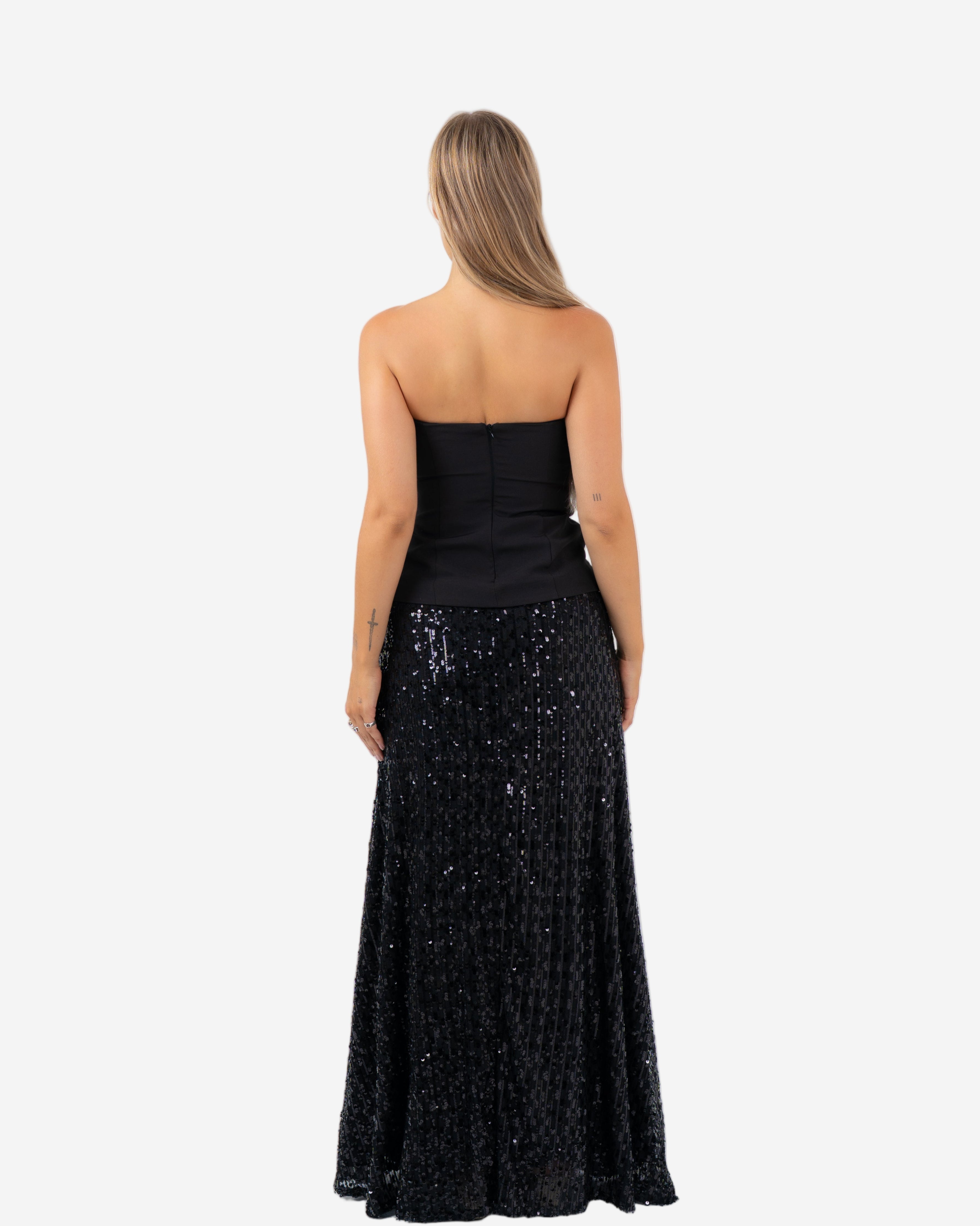 CORSET BODICE SEQUIN DRESS BLACK