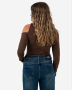 OFF SHOULDER GOLD DETAIL BODYSUIT BROWN