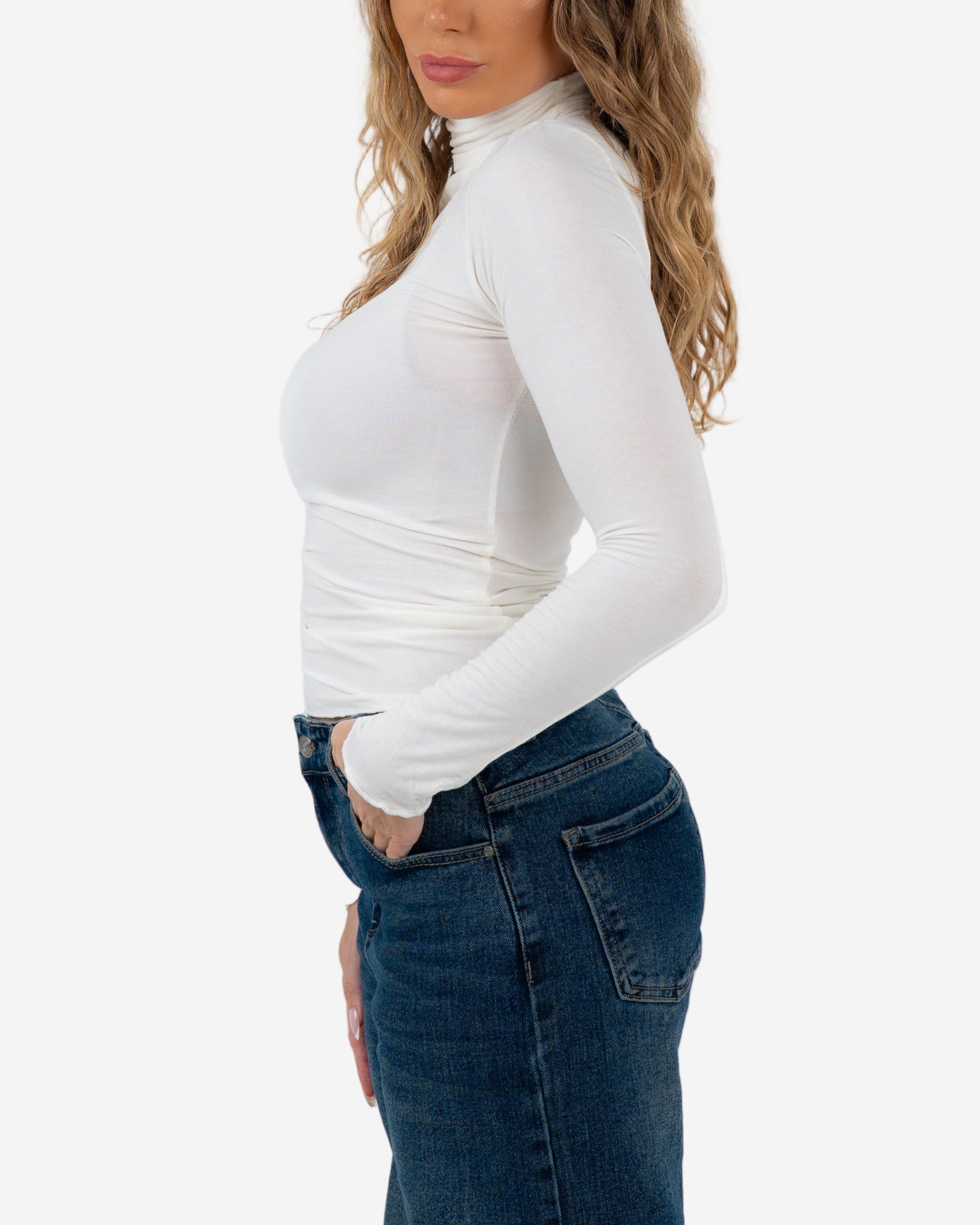 SEMI SHEER ULTRA SOFT TURTLENECK WHITE