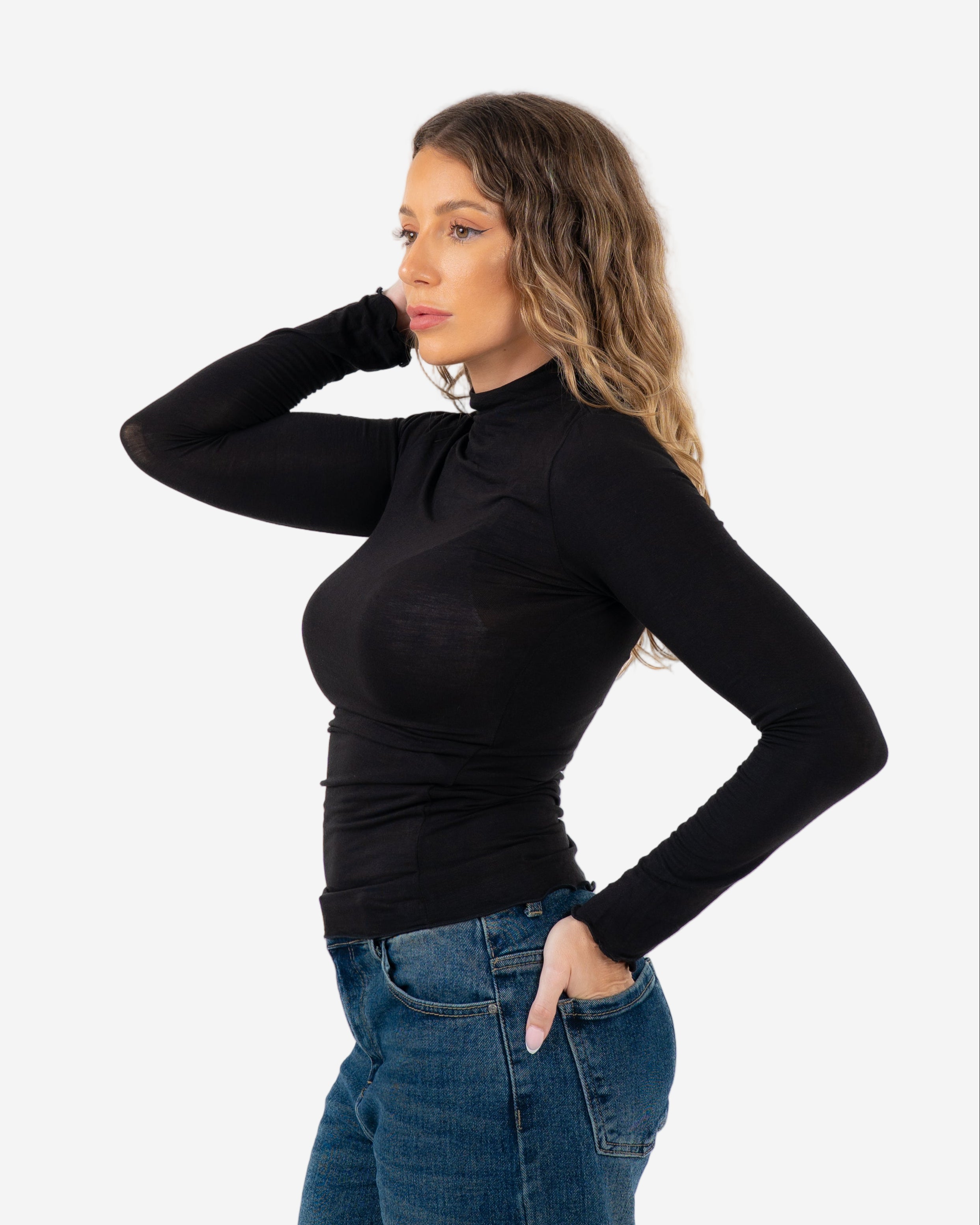 SEMI SHEER ULTRA SOFT TURTLENECK BLACK