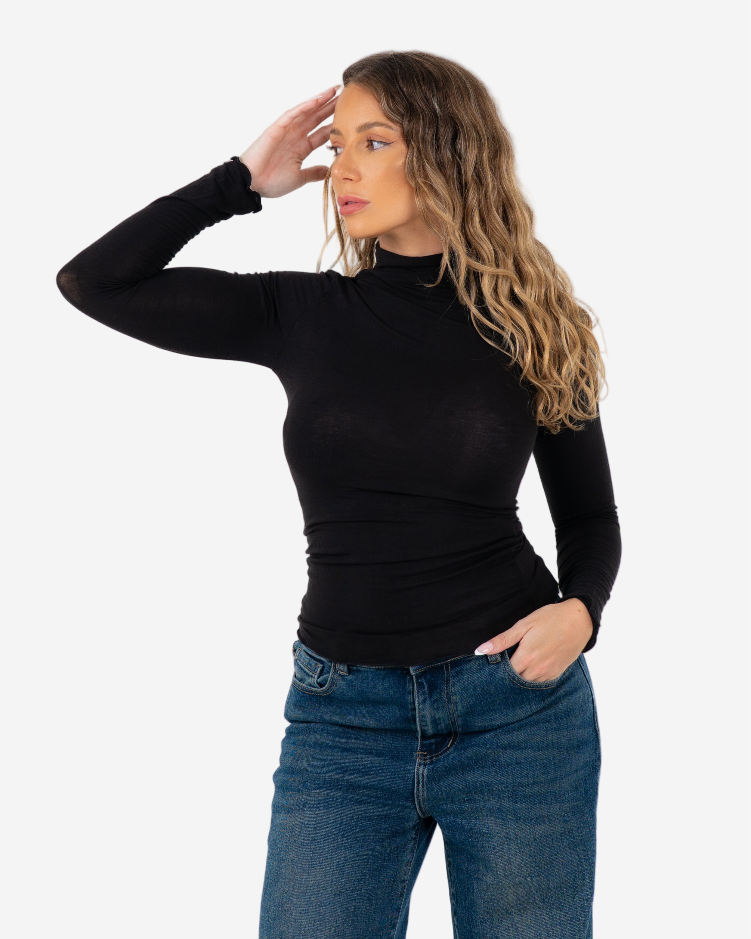 SEMI SHEER ULTRA SOFT TURTLENECK BLACK