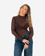 SPARKLE MESH BODYSUIT BROWN