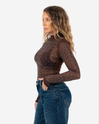 SPARKLE MESH BODYSUIT BROWN/SILVER