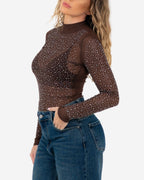 SPARKLE MESH BODYSUIT BROWN/SILVER