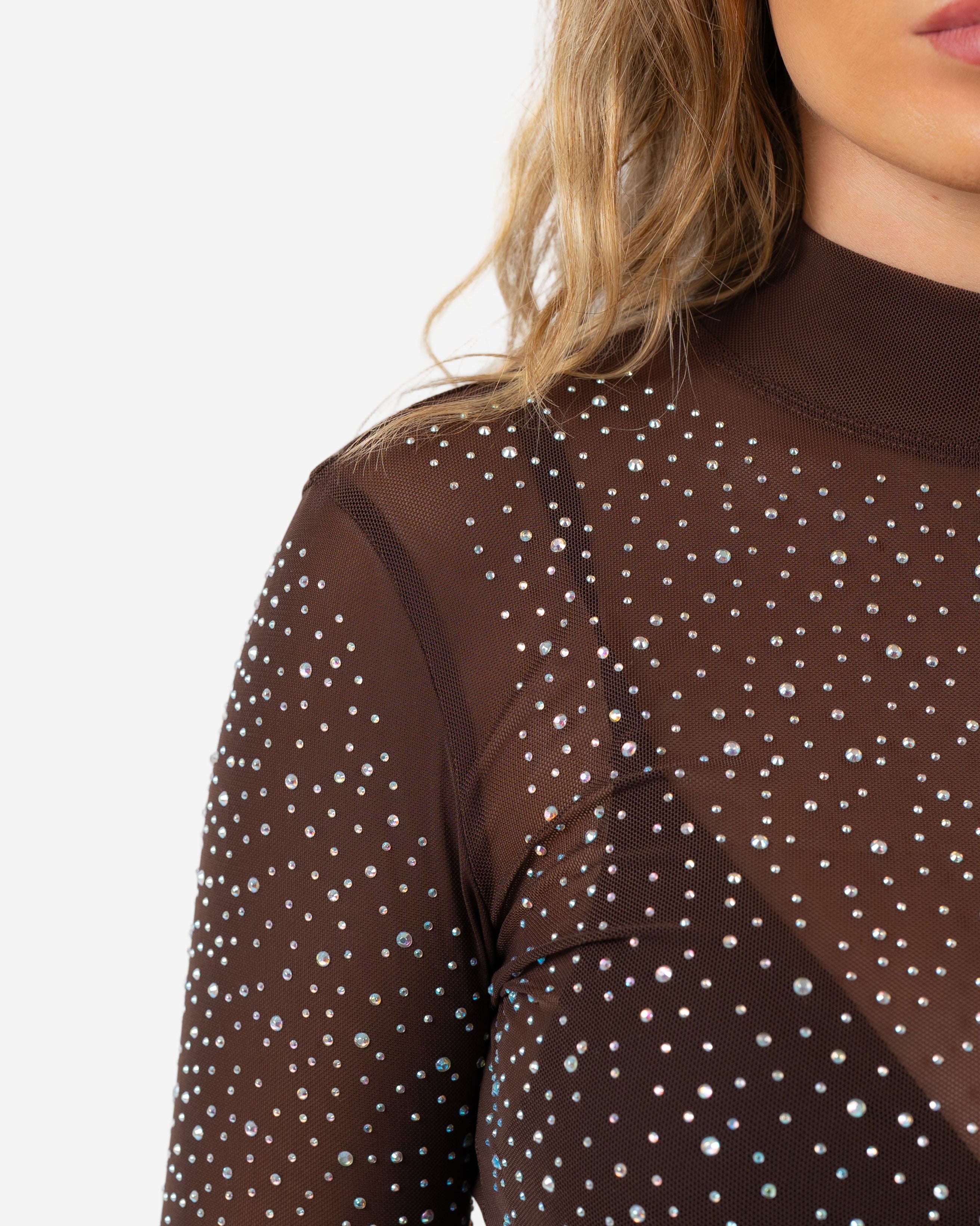 SPARKLE MESH BODYSUIT BROWN/SILVER