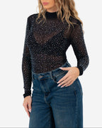 SPARKLE MESH BODYSUIT BLACK/SILVER