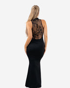 HALTER NECK LACE FRONT LONG DRESS