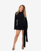 LONG SLEEVE DRAPED FRONT DRESS BLACK