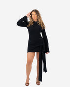 LONG SLEEVE DRAPED FRONT DRESS BLACK