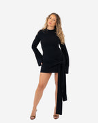 LONG SLEEVE DRAPED FRONT DRESS BLACK