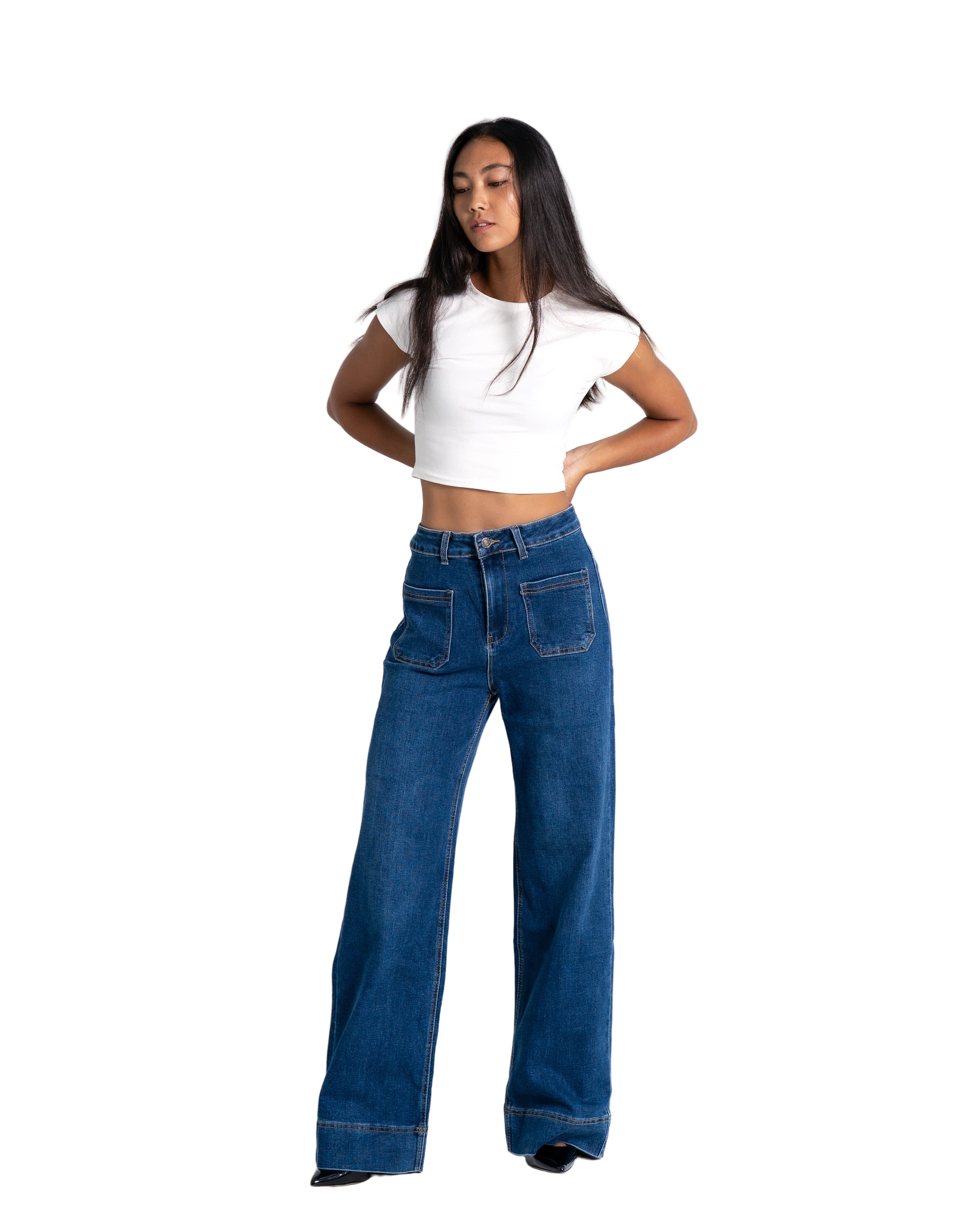 BLUE WIDE LEG JEANS WITH SMALL FRONT POCKETS - IL 80CM