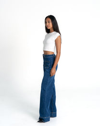SUPER STRETCHY BLUE WIDE LEG JEANS WITH SMALL FRONT POCKETS - IL 80CM | SEISHIKI STUDIO
