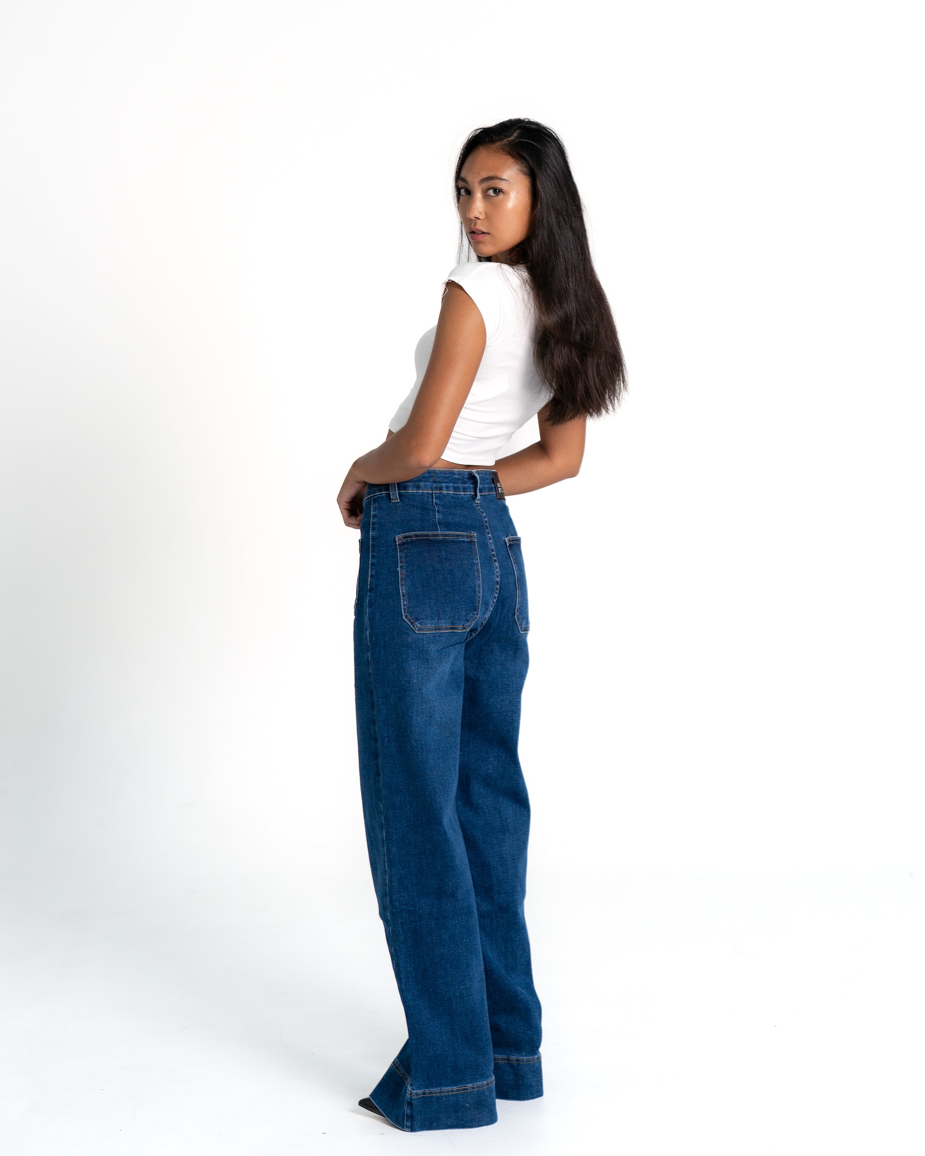 BLUE WIDE LEG JEANS WITH SMALL FRONT POCKETS - IL 80CM