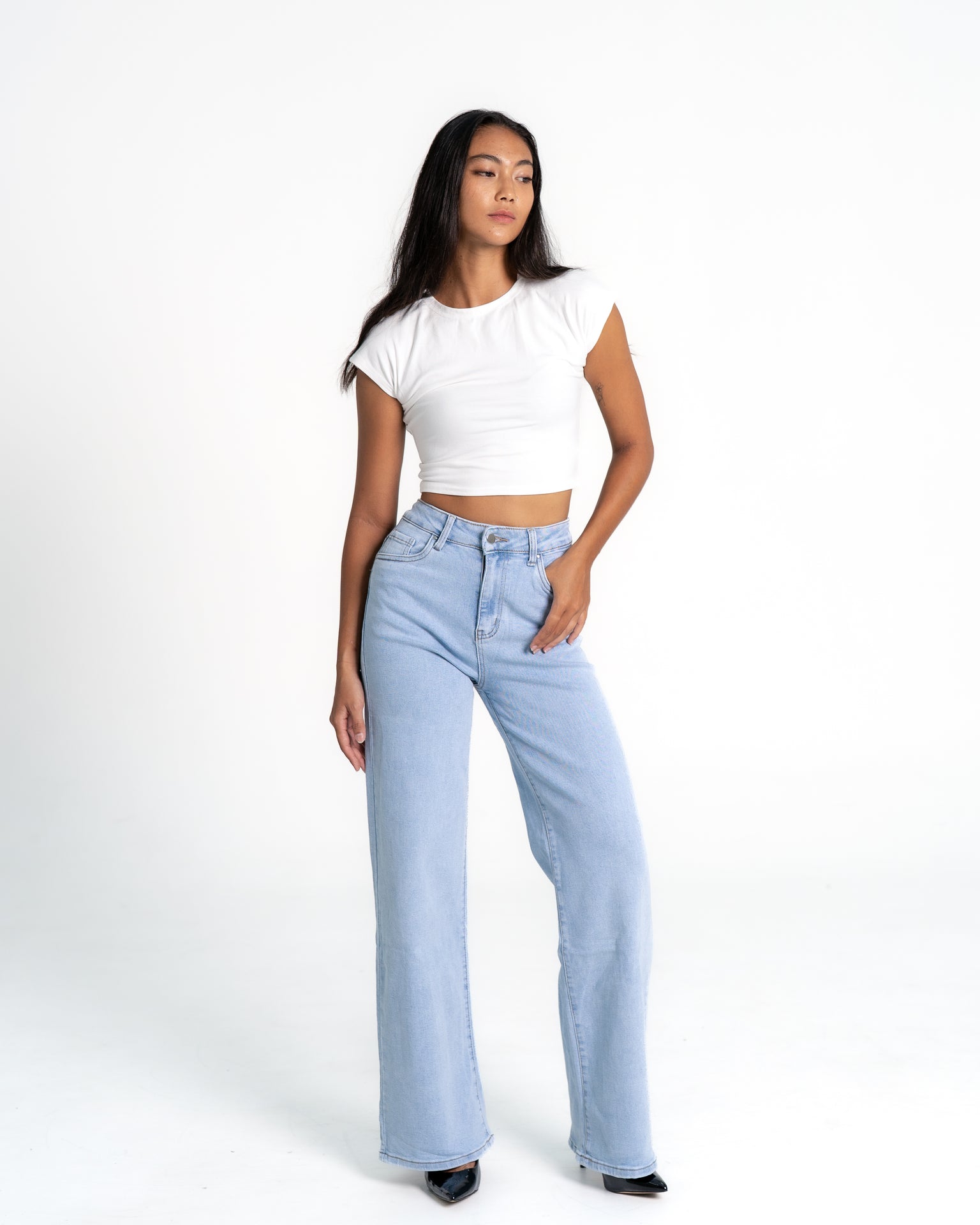 STRETCHY LIGHT WASH WIDE LEG JEANS - IL 80CM | SEISHIKI STUDIO