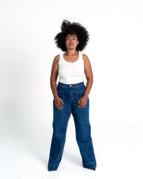 SUPER STRETCHY BLUE WIDE LEG JEANS WITH SMALL FRONT POCKETS - IL 80CM | SEISHIKI STUDIO