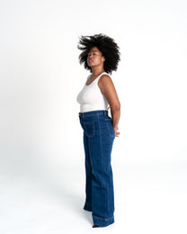 SUPER STRETCHY BLUE WIDE LEG JEANS WITH SMALL FRONT POCKETS - IL 80CM | SEISHIKI STUDIO