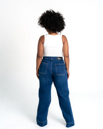 SUPER STRETCHY BLUE WIDE LEG JEANS WITH SMALL FRONT POCKETS - IL 80CM | SEISHIKI STUDIO
