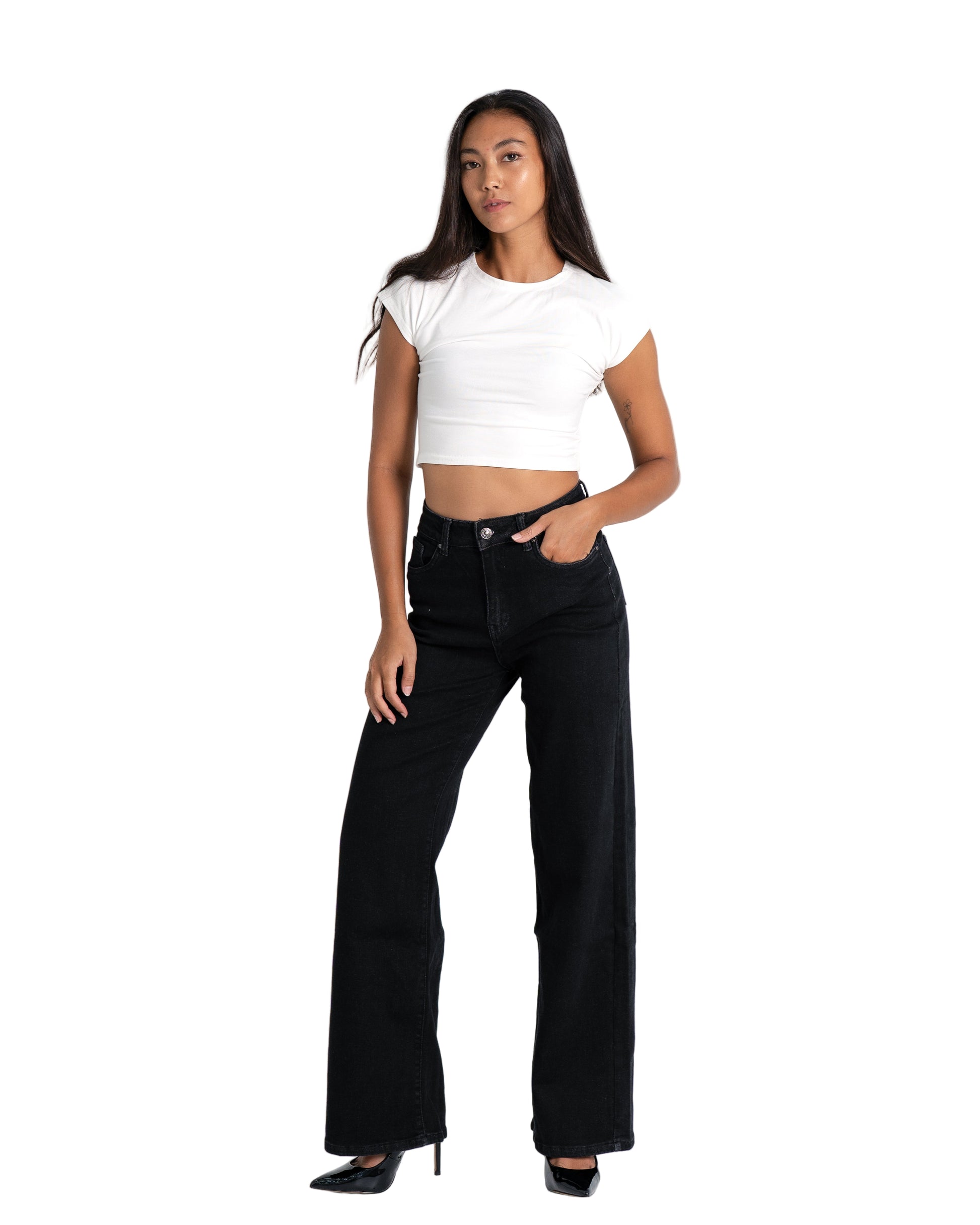 BLACK WIDE LEG JEANS - IL 77CM