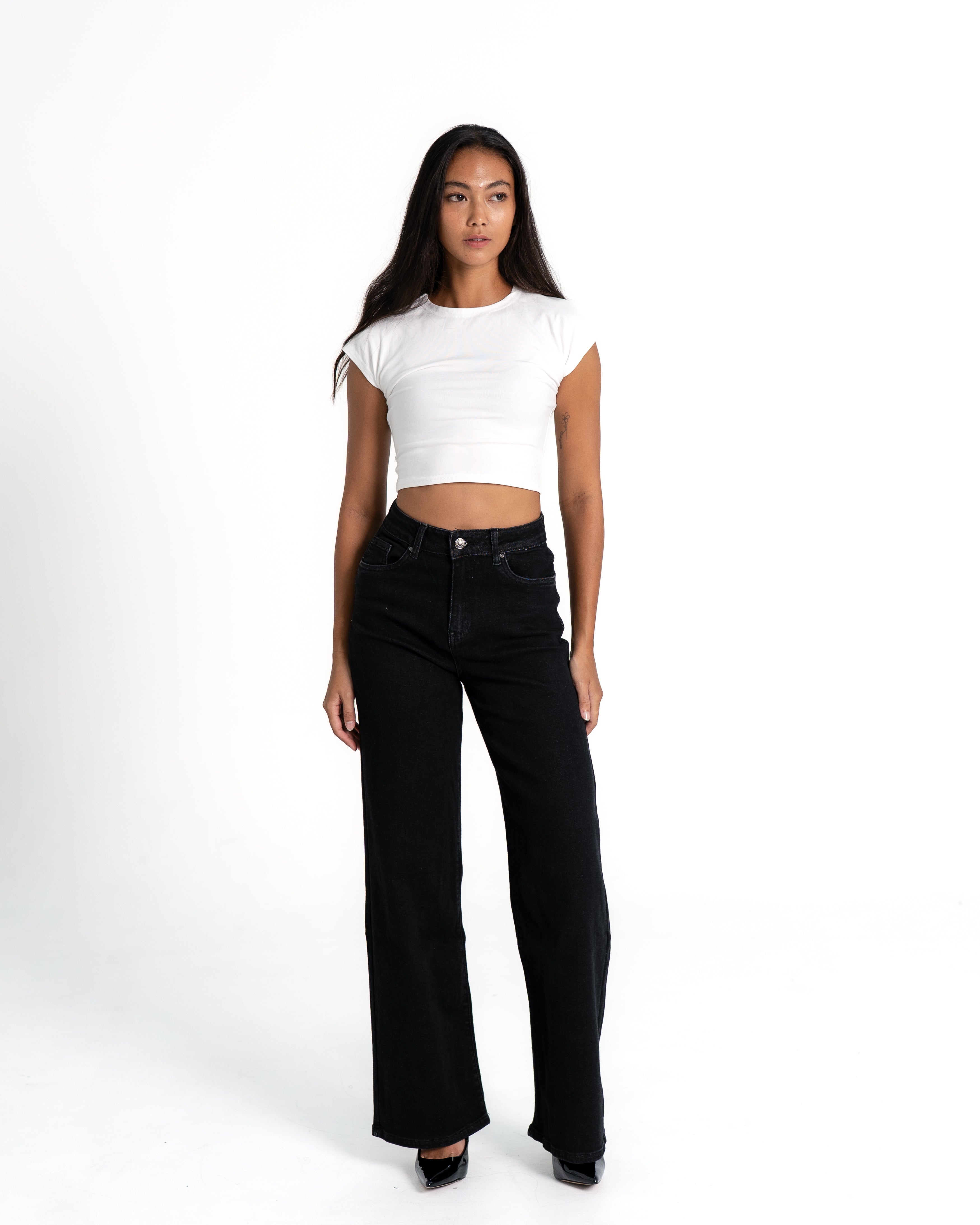 BLACK WIDE LEG JEANS - IL 77CM