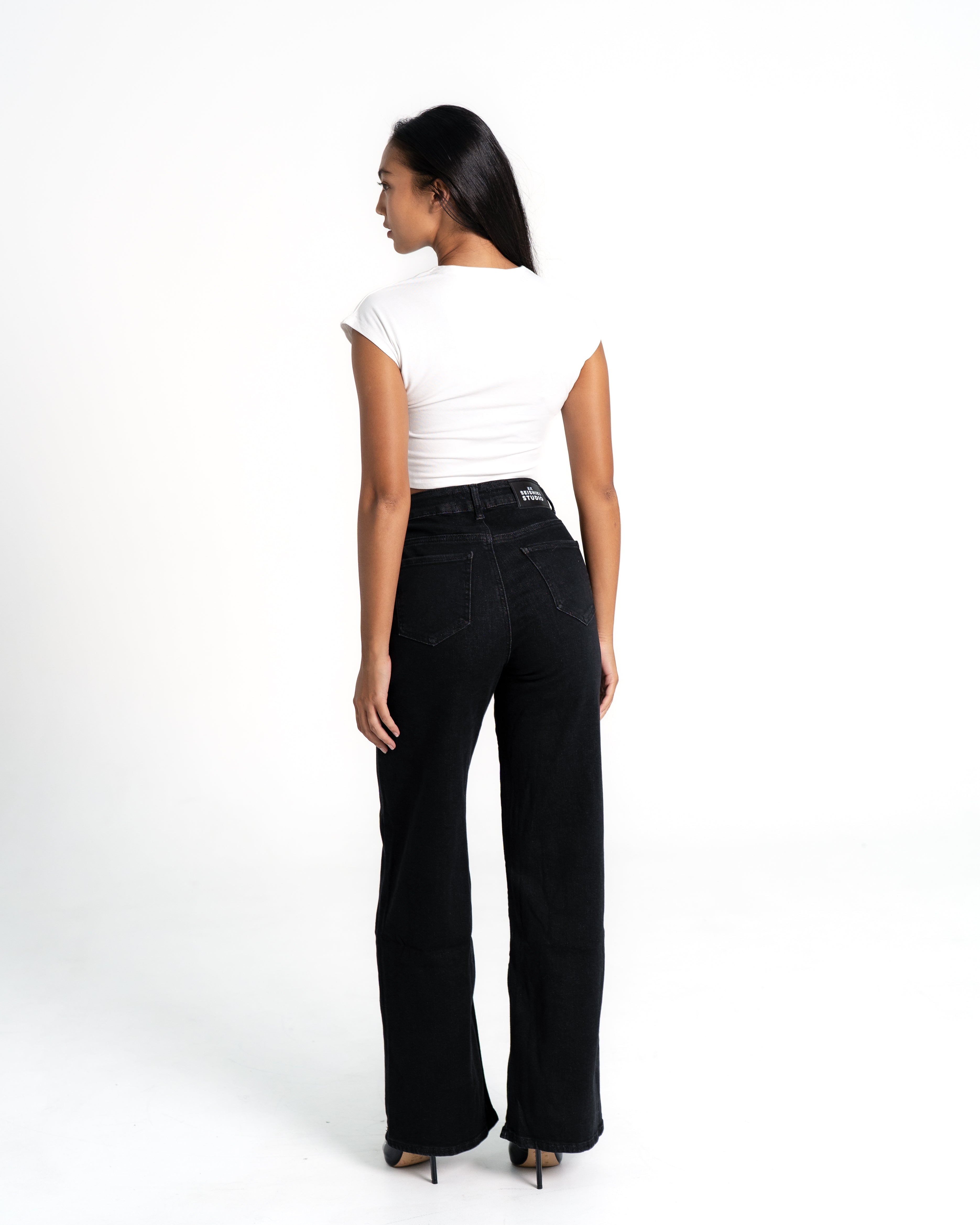 BLACK WIDE LEG JEANS - IL 77CM