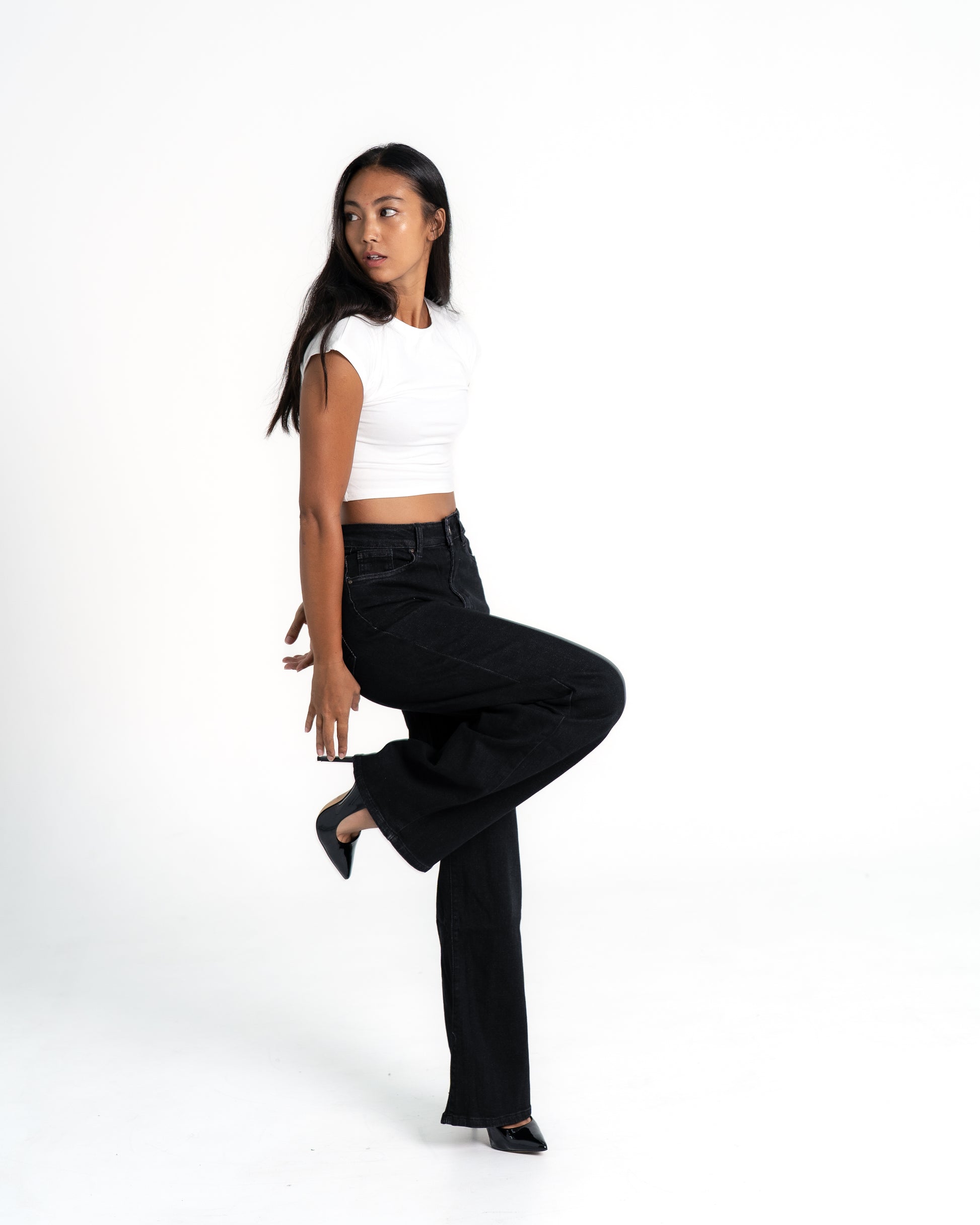 BLACK WIDE LEG JEANS - IL 77CM