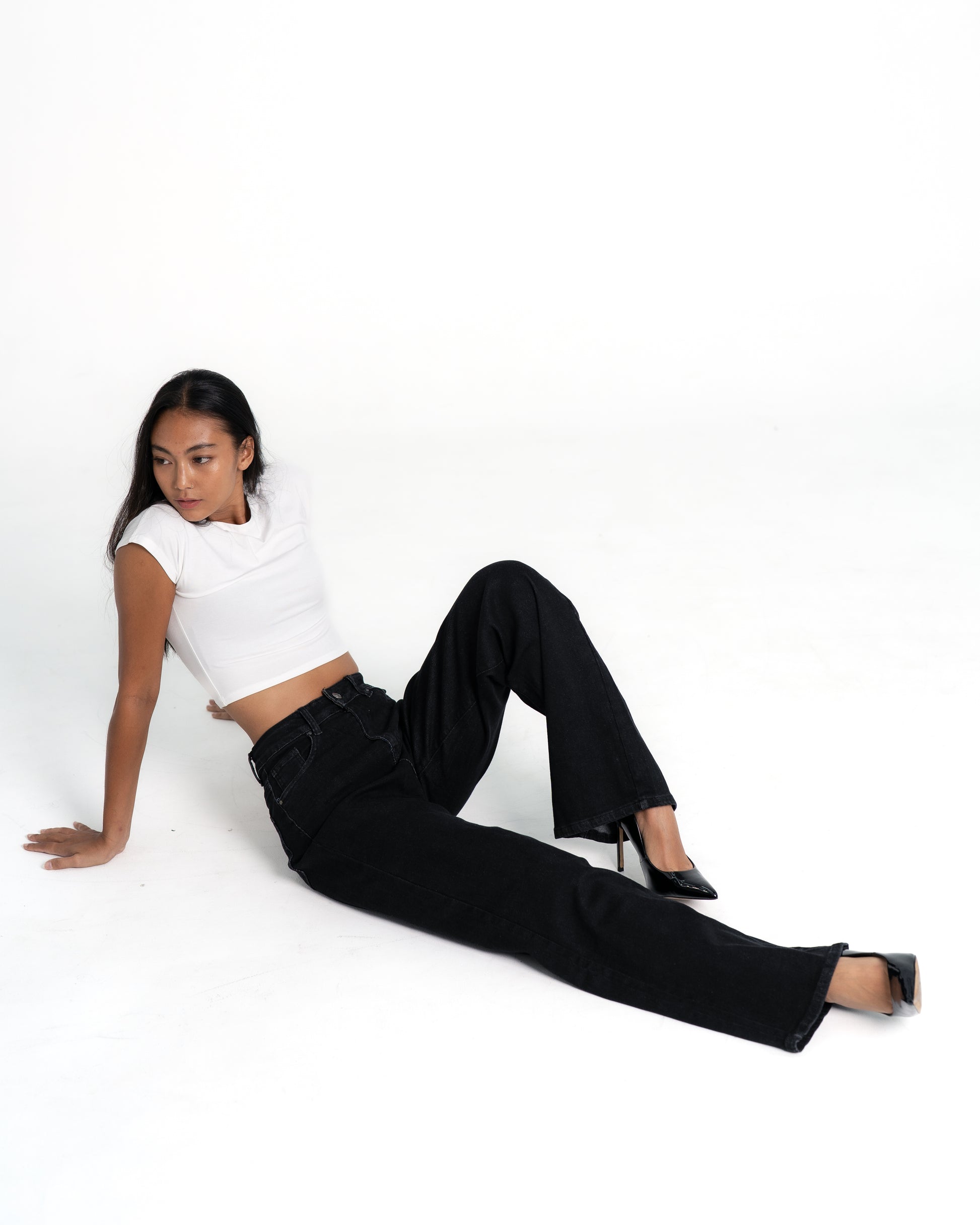 BLACK WIDE LEG JEANS - IL 77CM