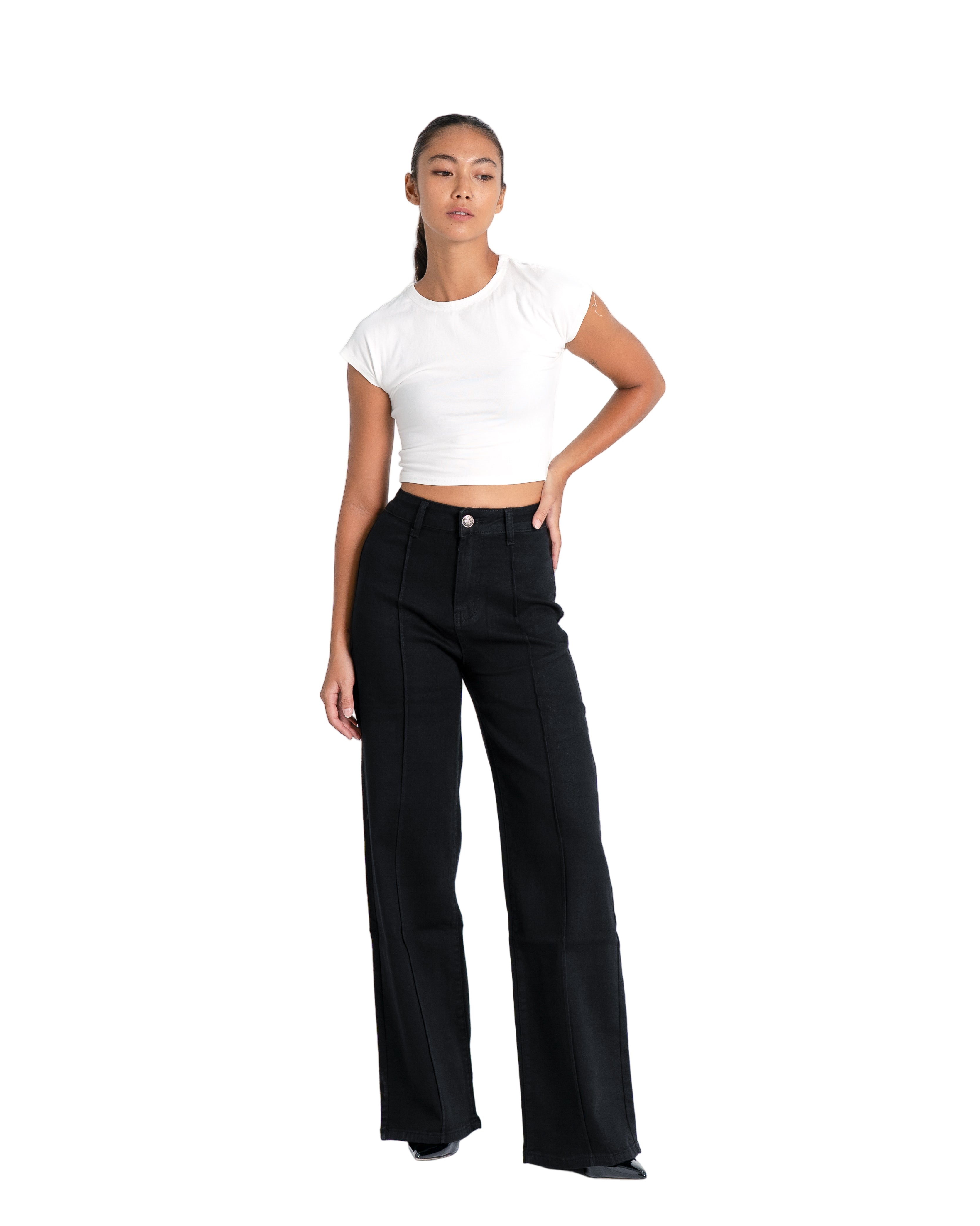 BLACK WIDE LEG JEANS WITH FRONT SEAM - IL 80CM