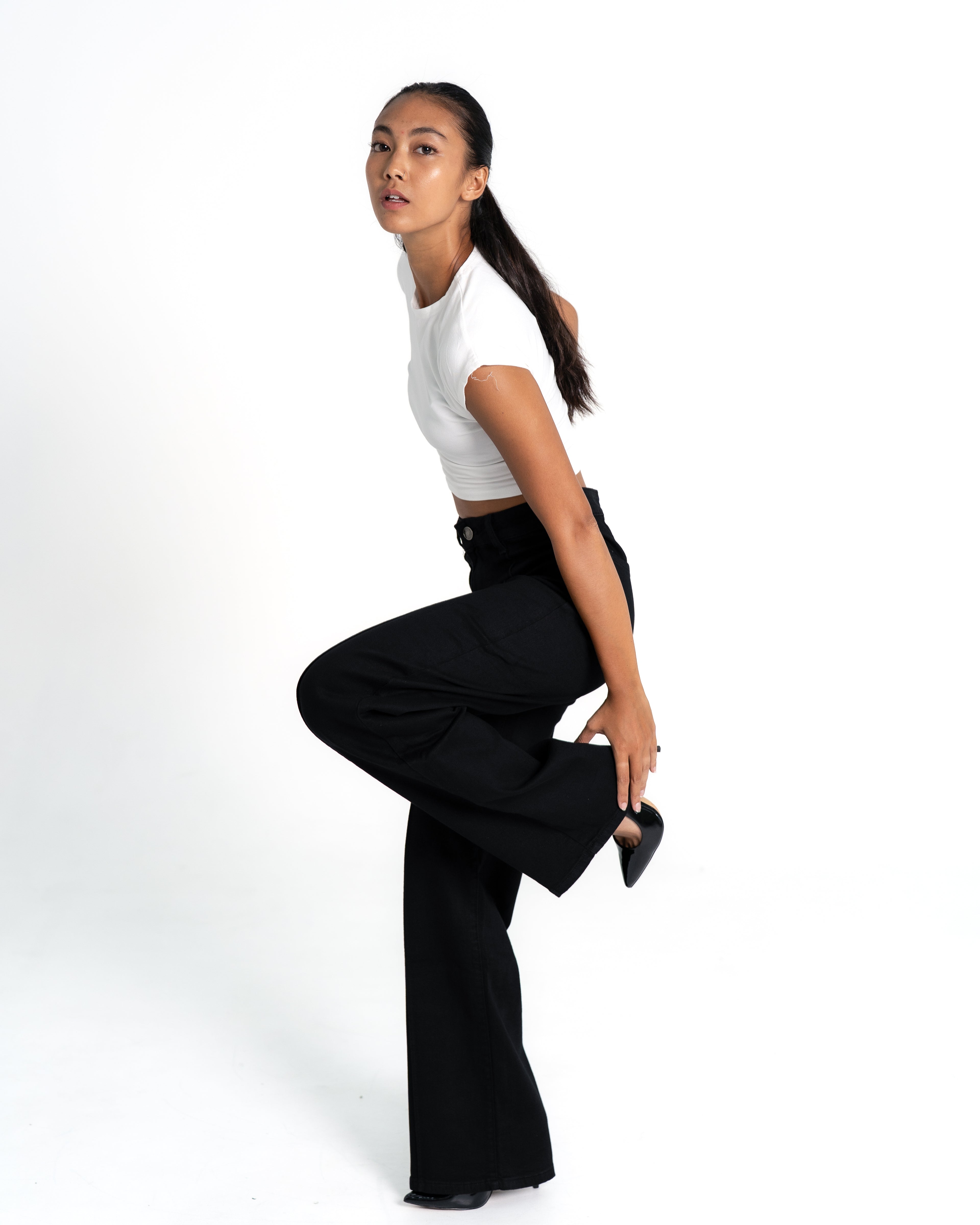 BLACK WIDE LEG JEANS WITH FRONT SEAM - IL 80CM