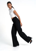 BLACK WIDE LEG JEANS WITH FRONT SEAM - IL 80CM