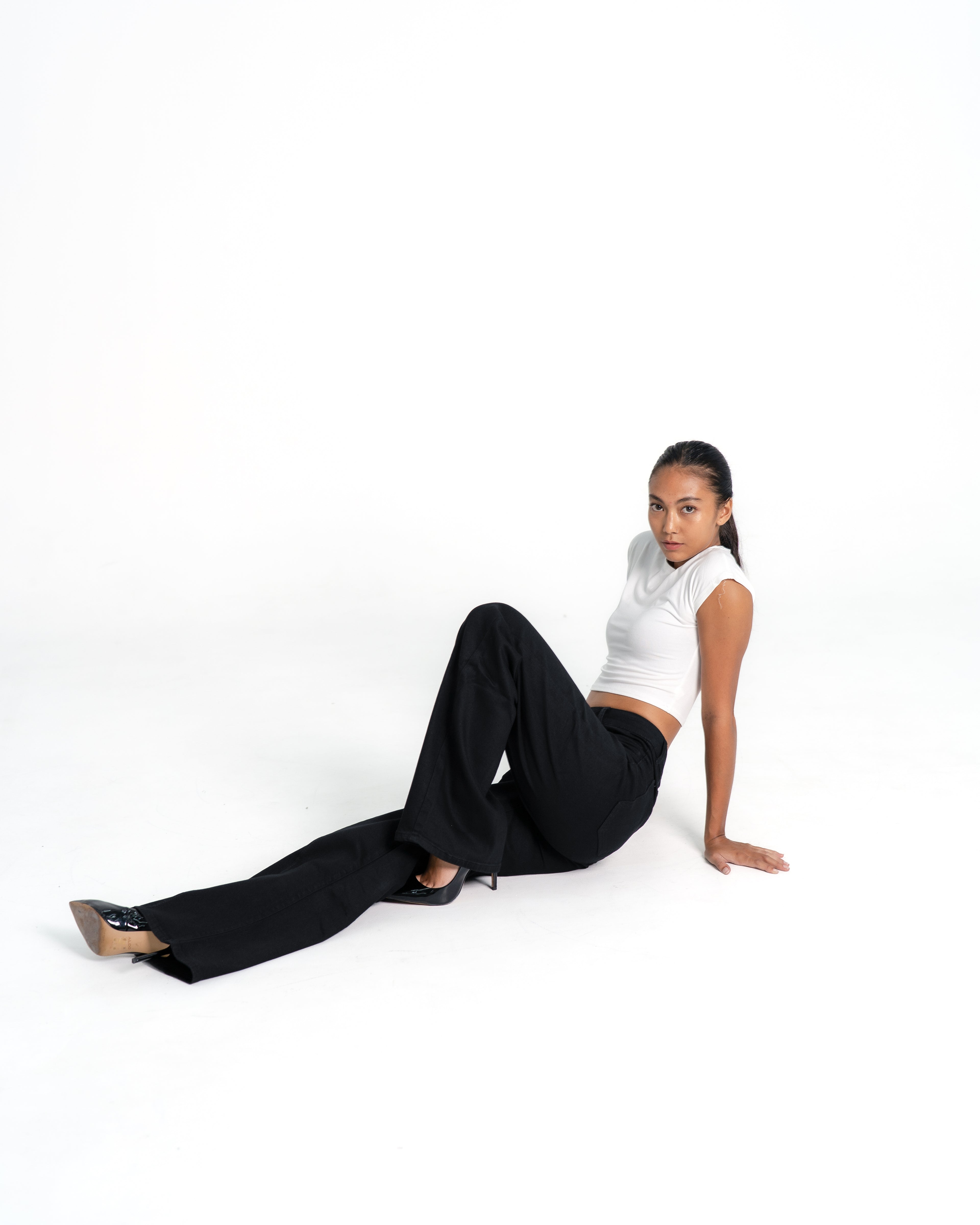 BLACK WIDE LEG JEANS WITH FRONT SEAM - IL 80CM