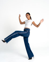 STRETCHY BLUE WIDE LEG JEANS WITH SPARKLE SIDE SEAM - 80CM | SEISHIKI STUDIO