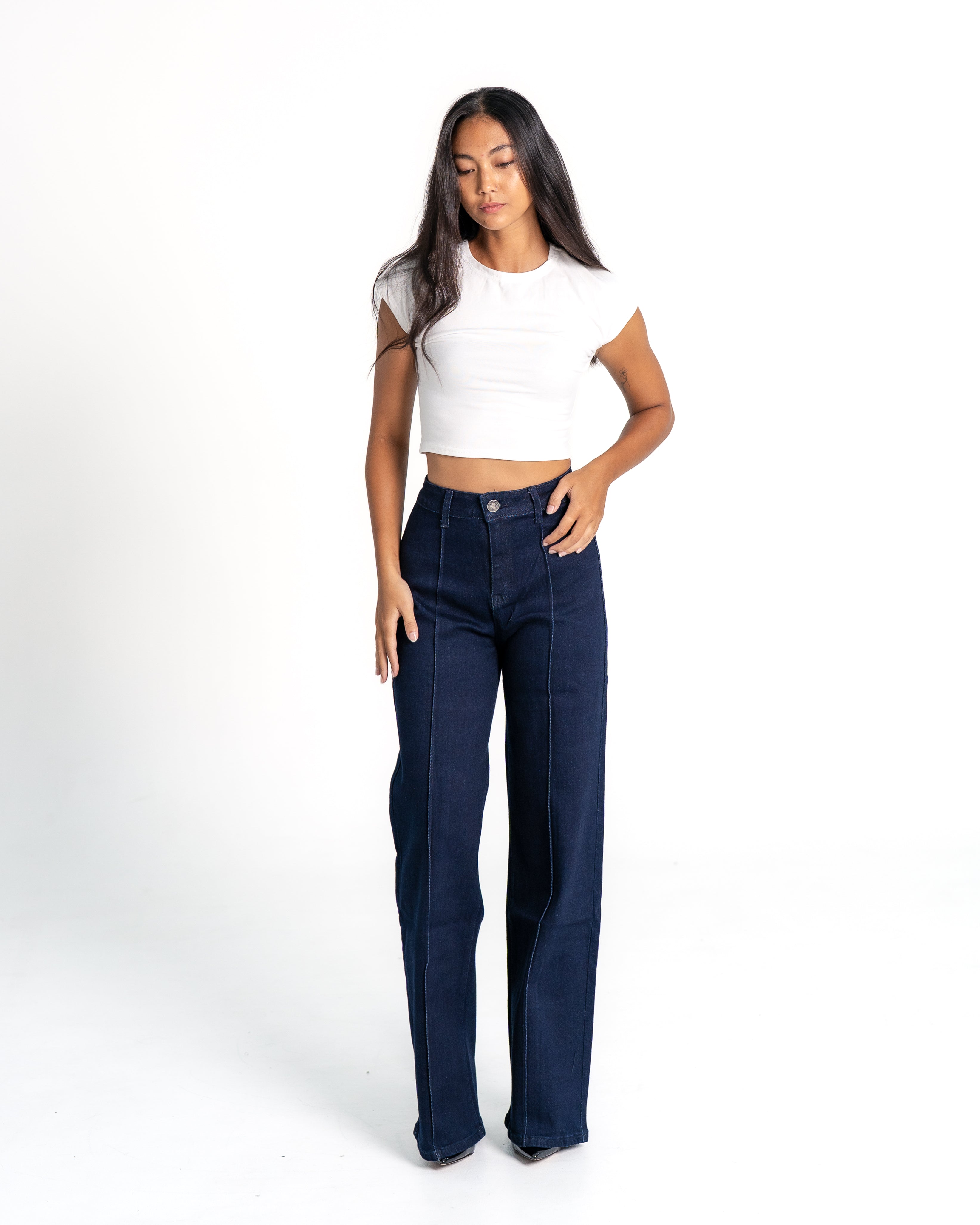 BLUE WIDE LEG JEANS WITH FRONT SEAM - IL 80CM