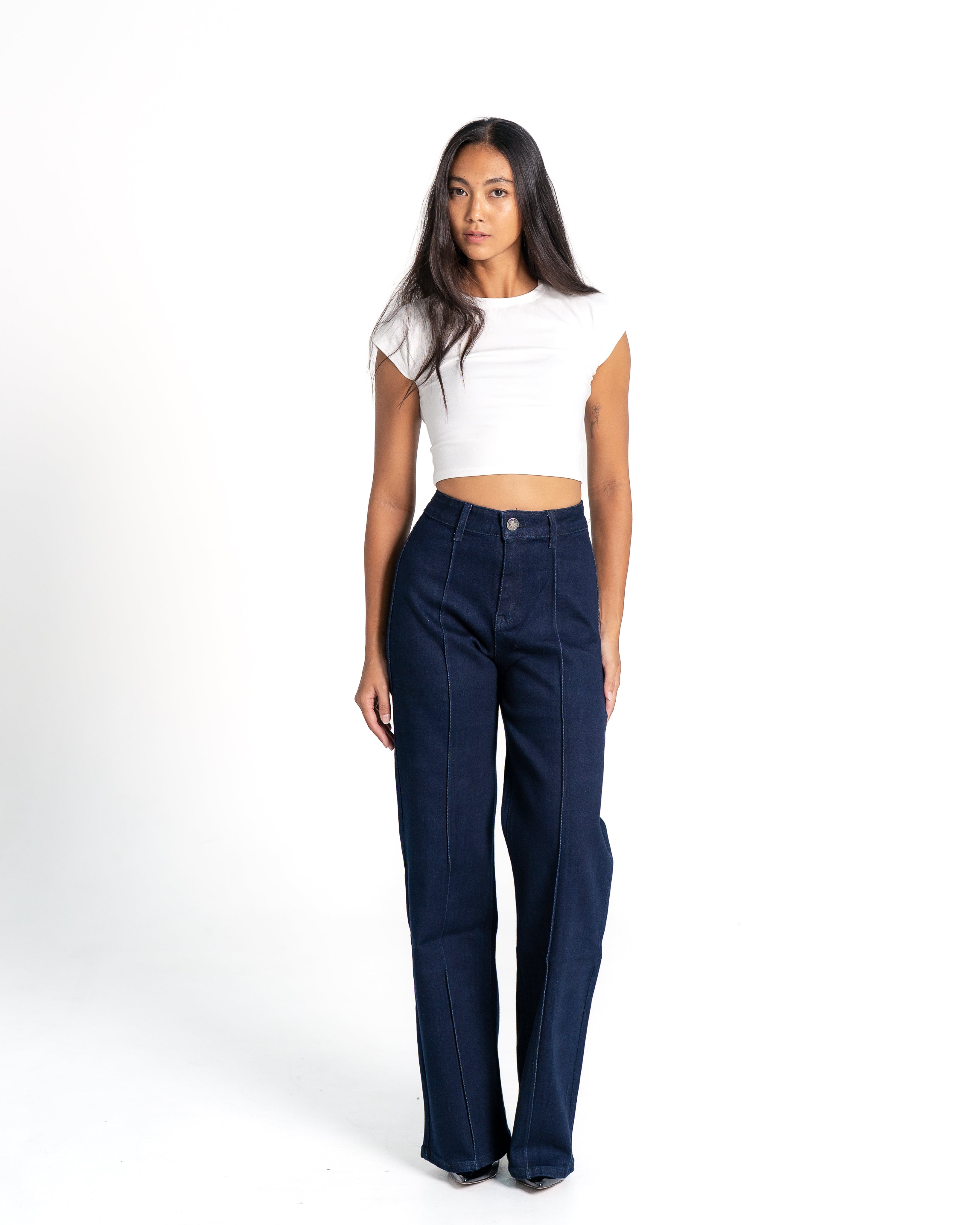 BLUE WIDE LEG JEANS WITH FRONT SEAM - IL 80CM