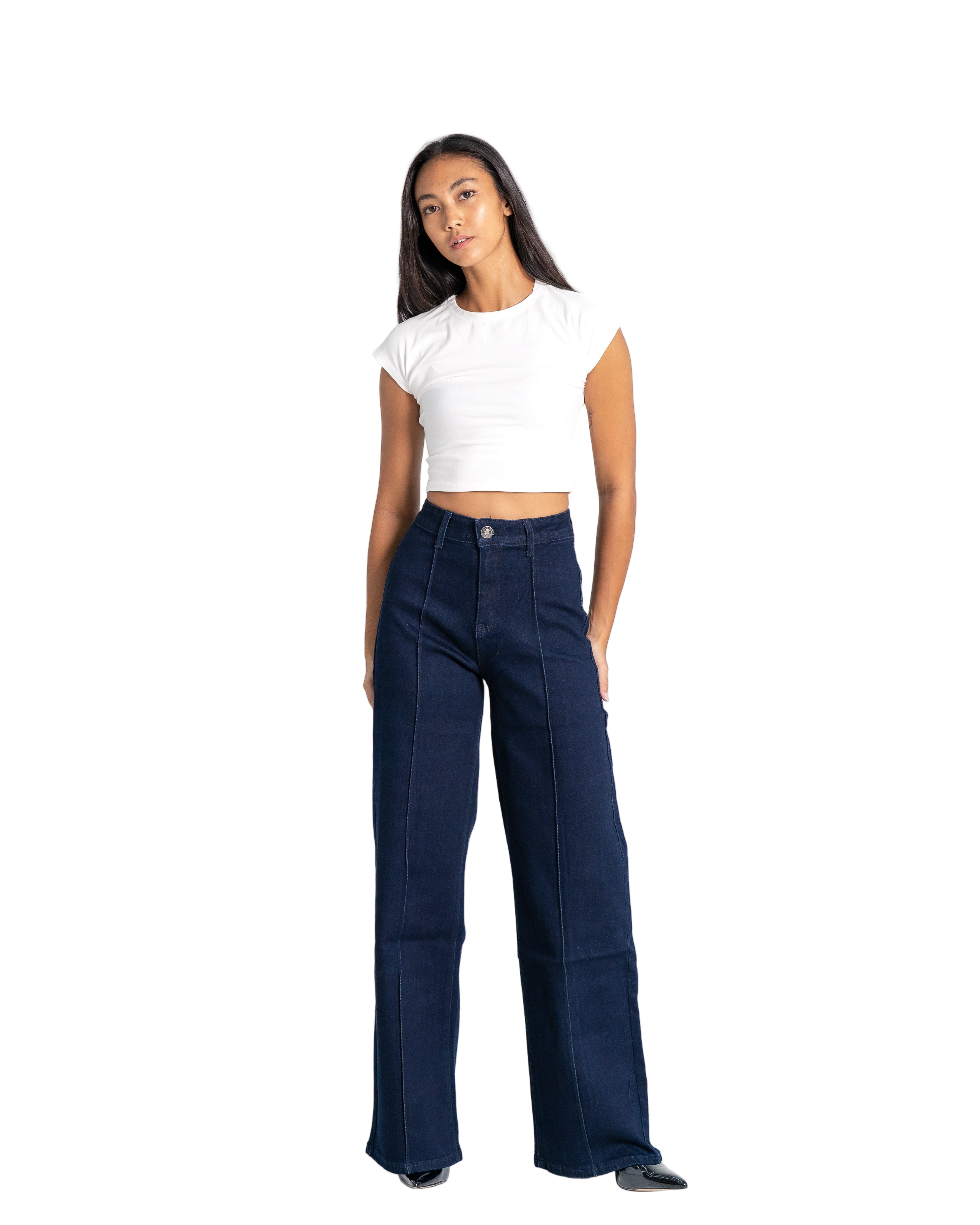 BLUE WIDE LEG JEANS WITH FRONT SEAM - IL 80CM