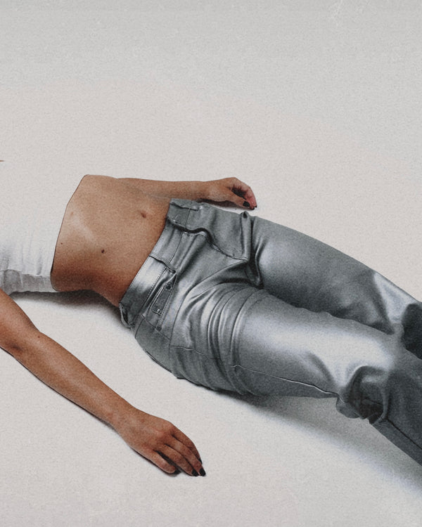KINZOKU Faux Leather Jeans SILVER - INSEAM 80CM