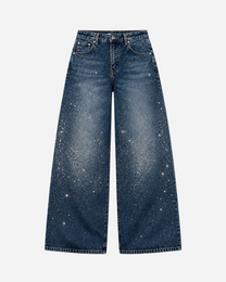 INSEAM 82CM - NON STRETCH Dark ACID WASH BARREL SPARKLE JEANS | SEISHIKI STUDIO
