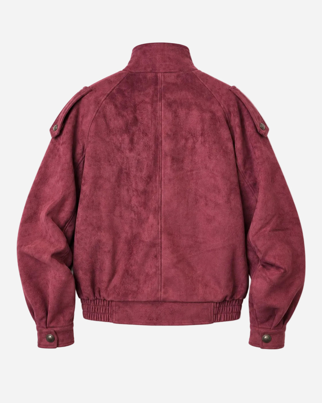 DOUBLE-BREASTED FAUX SUEDE UTILITY BOMBER JACKET ROSE RED | SEISHIKI STUDIO